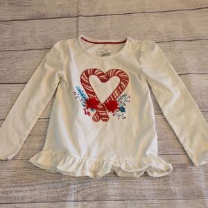 Max Studio Red and White Long Sleeve Tee with Heart Design